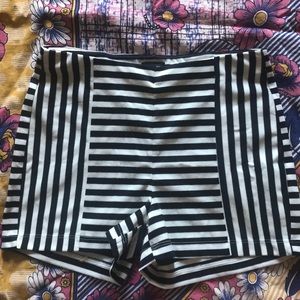 Navy and white striped high rise shorts